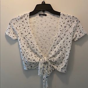 Brandy Melville floral white wrap top